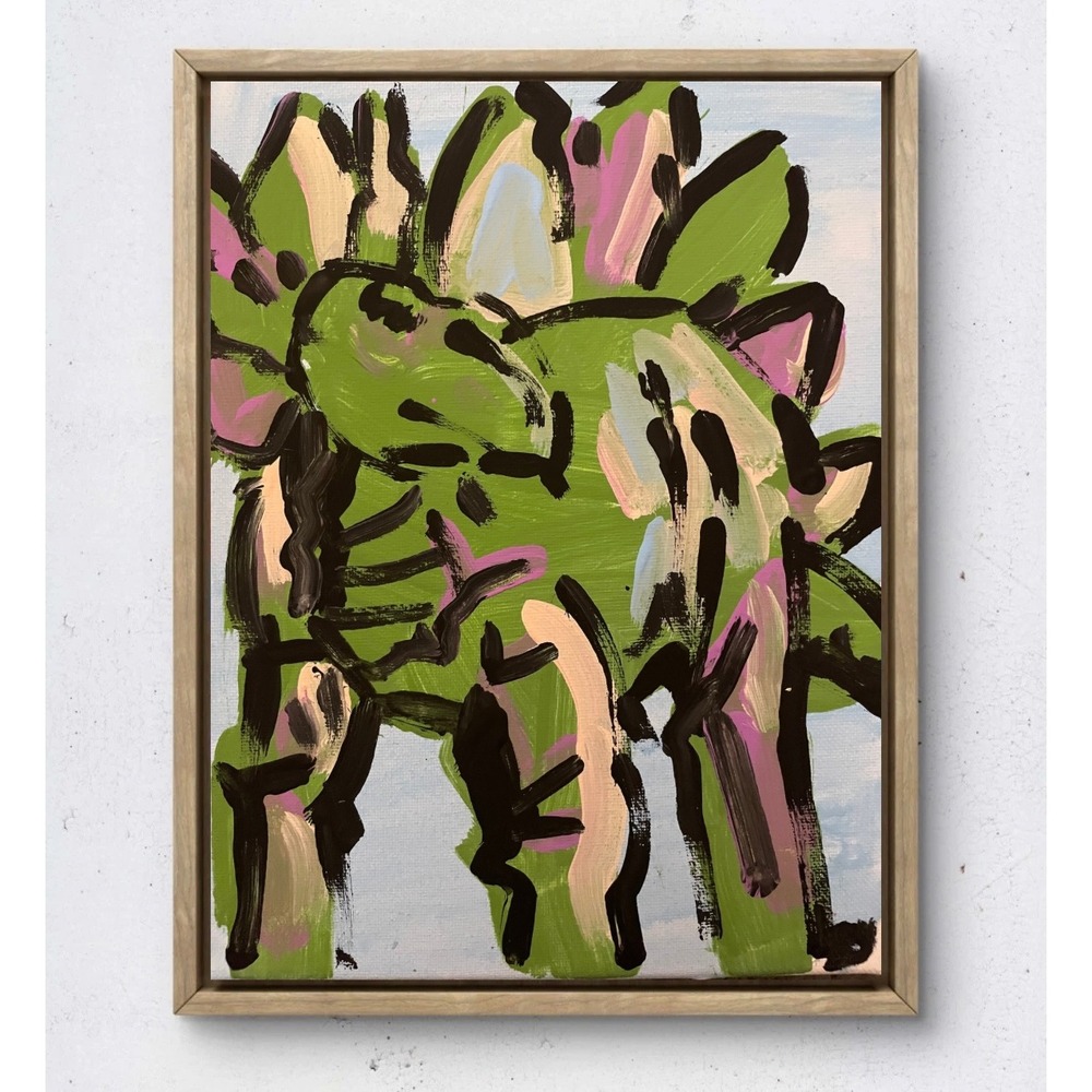 OMAN Original Abstract Dinosaur Stegosaurus Acrylic Painting 8x10 Canvas Art